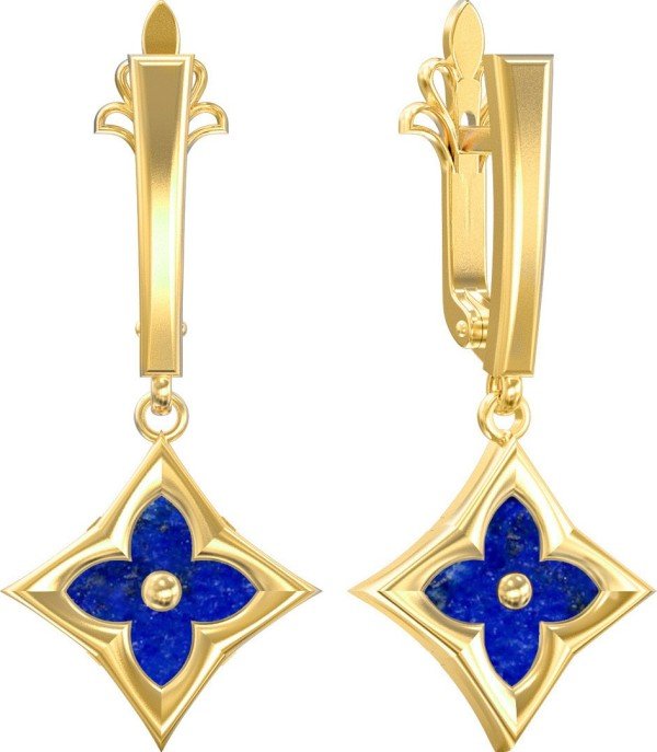 Серьги из лимонного золота c лазуритом
