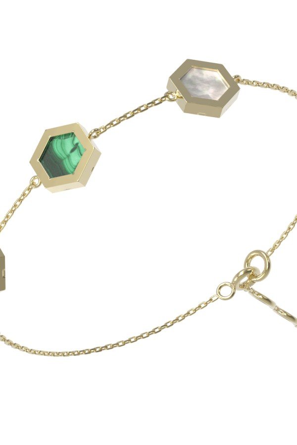 Браслет из лимонного золота c малахитом и перламутром