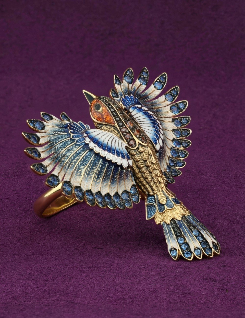 Кольцо из лимонного золота c эмалью и фианитом