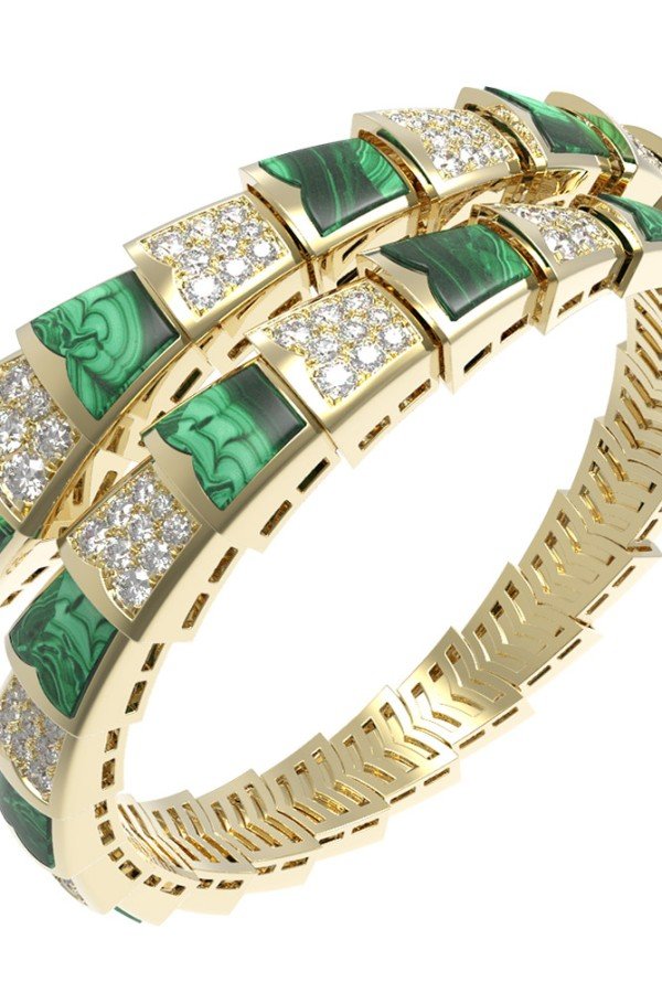 Браслет из лимонного золота c бриллиантами и малахитом