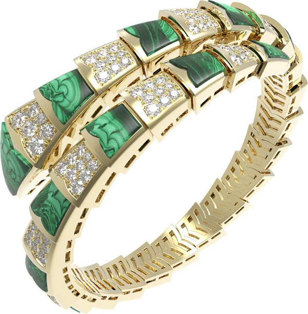 Браслет из лимонного золота 585 пробы c бриллиантами и малахитом