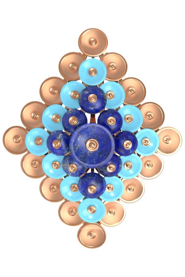 Подвеска из золота c бирюзой и лазуритом