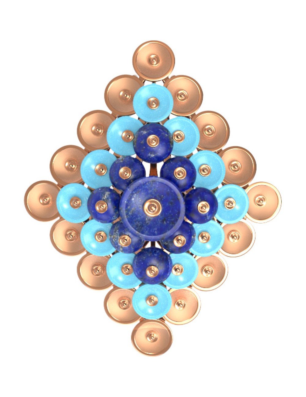 Подвеска из золота c бирюзой и лазуритом