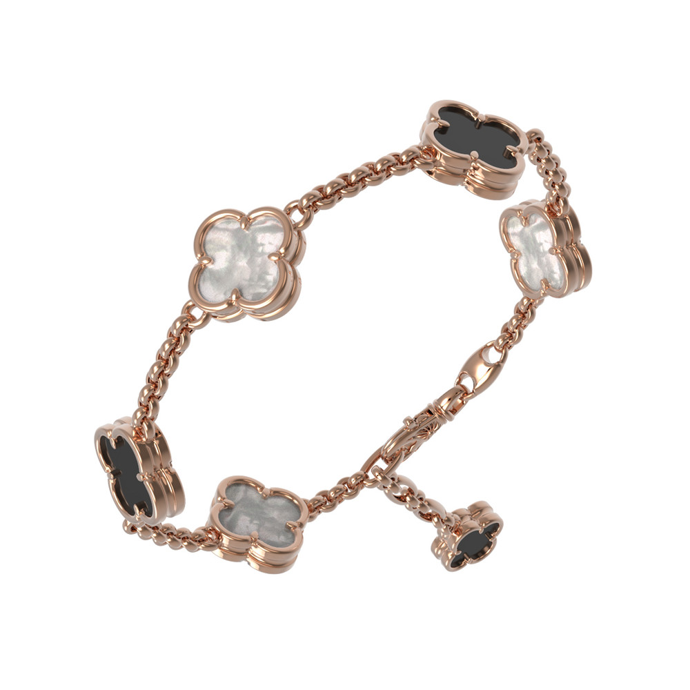 Браслет из красного золота 585 пробы c ониксом и перламутром