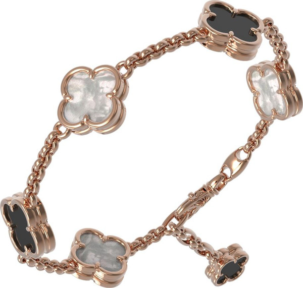 Браслет из красного золота 585 пробы c ониксом и перламутром