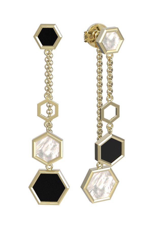 Серьги из лимонного золота c ониксом и перламутром