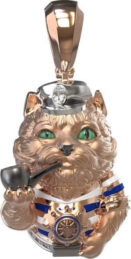 Подвеска из золота c эмалью, бриллиантами и рубином