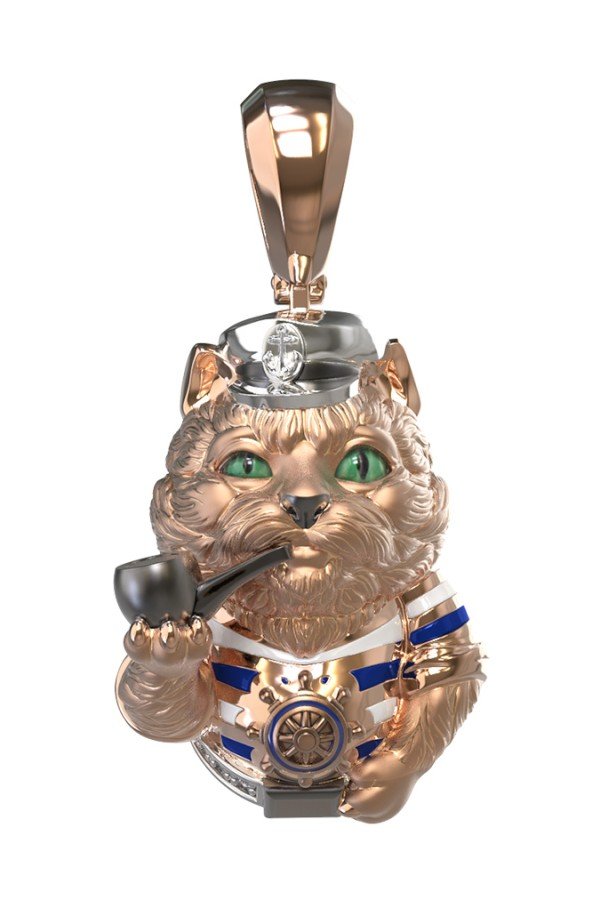 Подвеска из золота c эмалью, бриллиантами и рубином