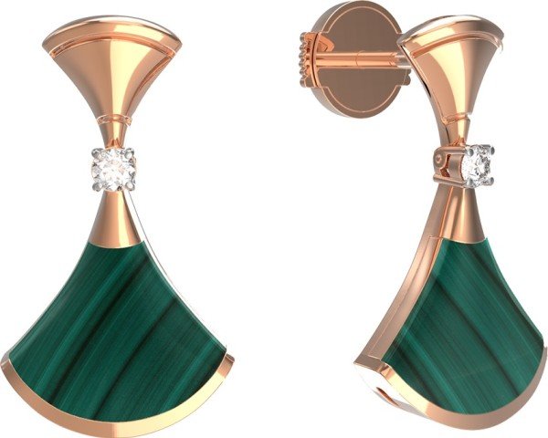 Серьги из золота c бриллиантами и малахитом