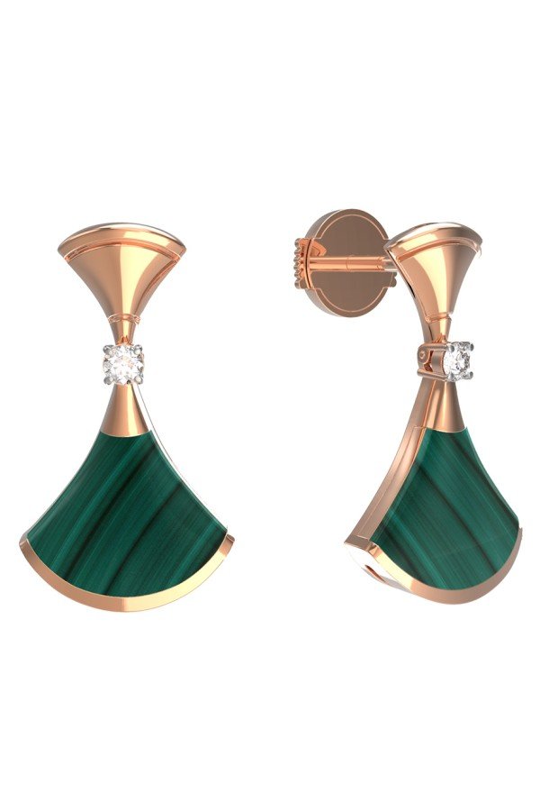 Серьги из золота c бриллиантами и малахитом