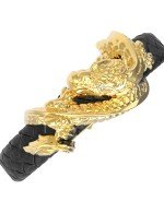 Браслет из лимонного золота c бриллиантами и кожаным шнурком