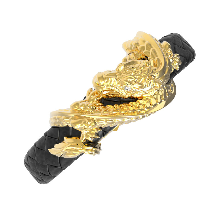 Браслет из лимонного золота 585 пробы c бриллиантами и кожаным шнурком