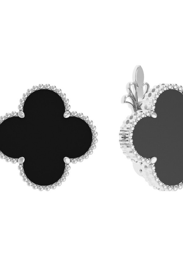 Серьги из белого золота c ониксом