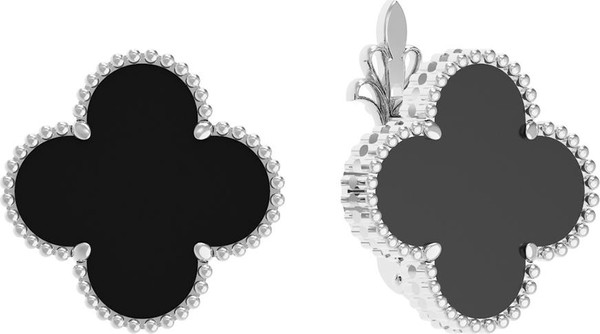 Серьги из белого золота 585 пробы c ониксом