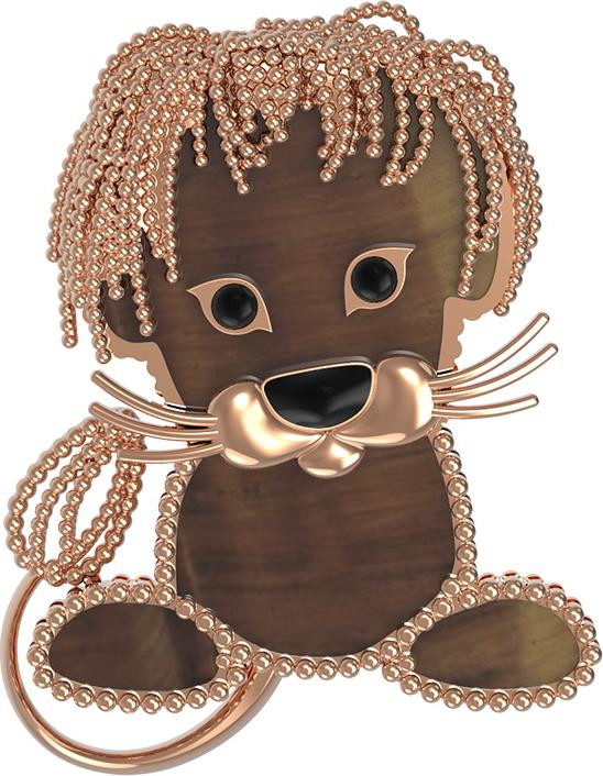 Брошь из красного золота 585 пробы c эмалью и тигровым глазом