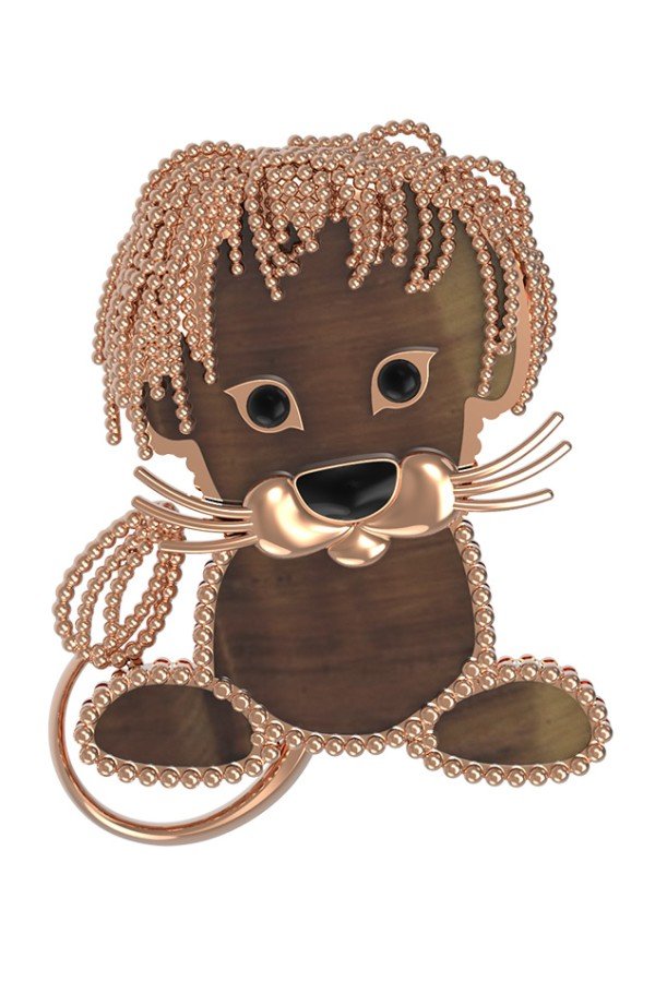 Брошь из золота c эмалью и тигровым глазом