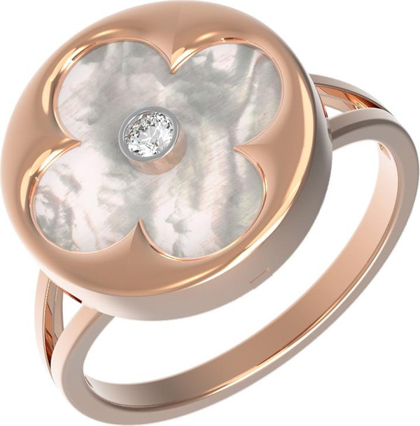 Кольцо из красного золота 585 пробы c бриллиантами и перламутром