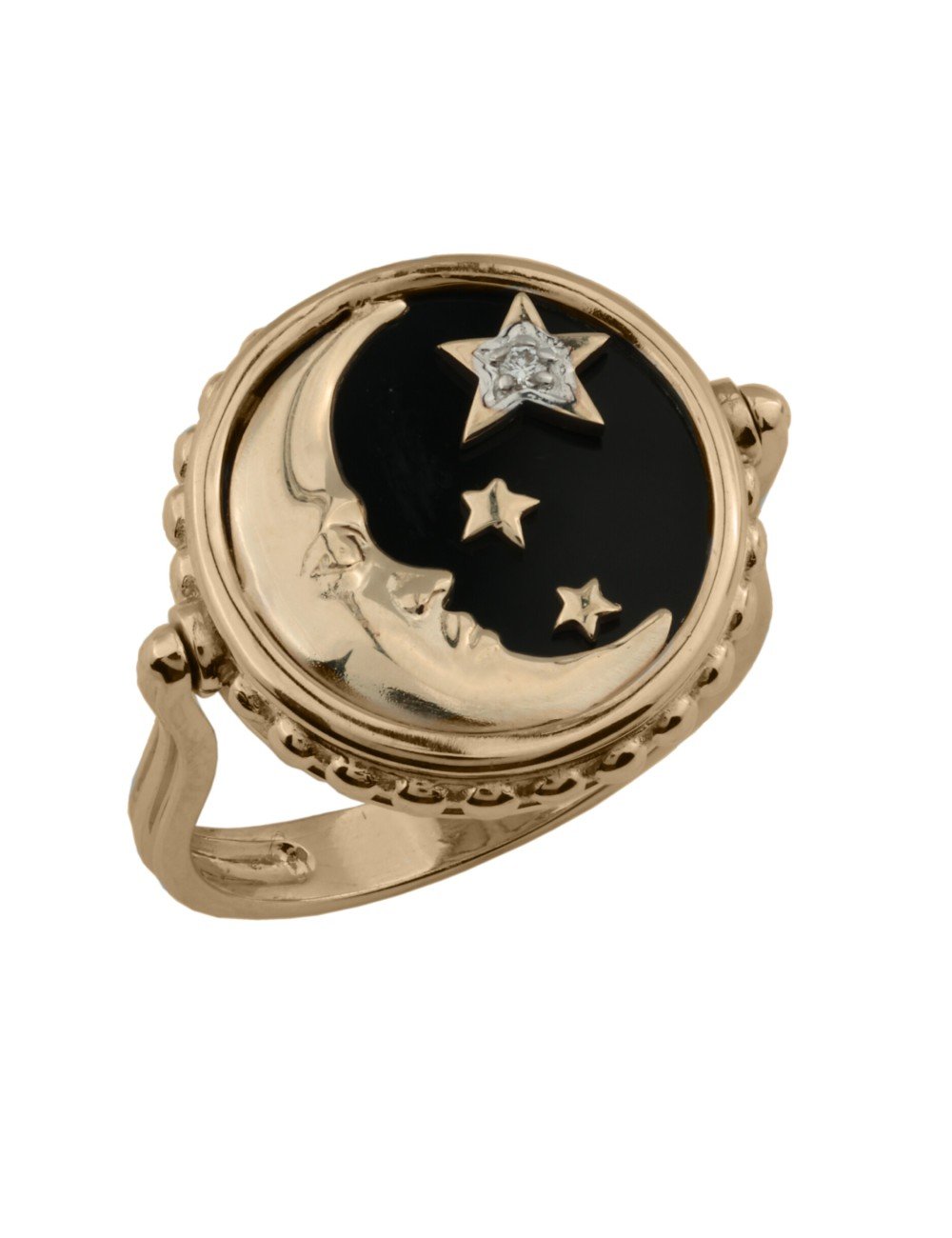 Кольцо из золота c бриллиантами, ониксом и перламутром