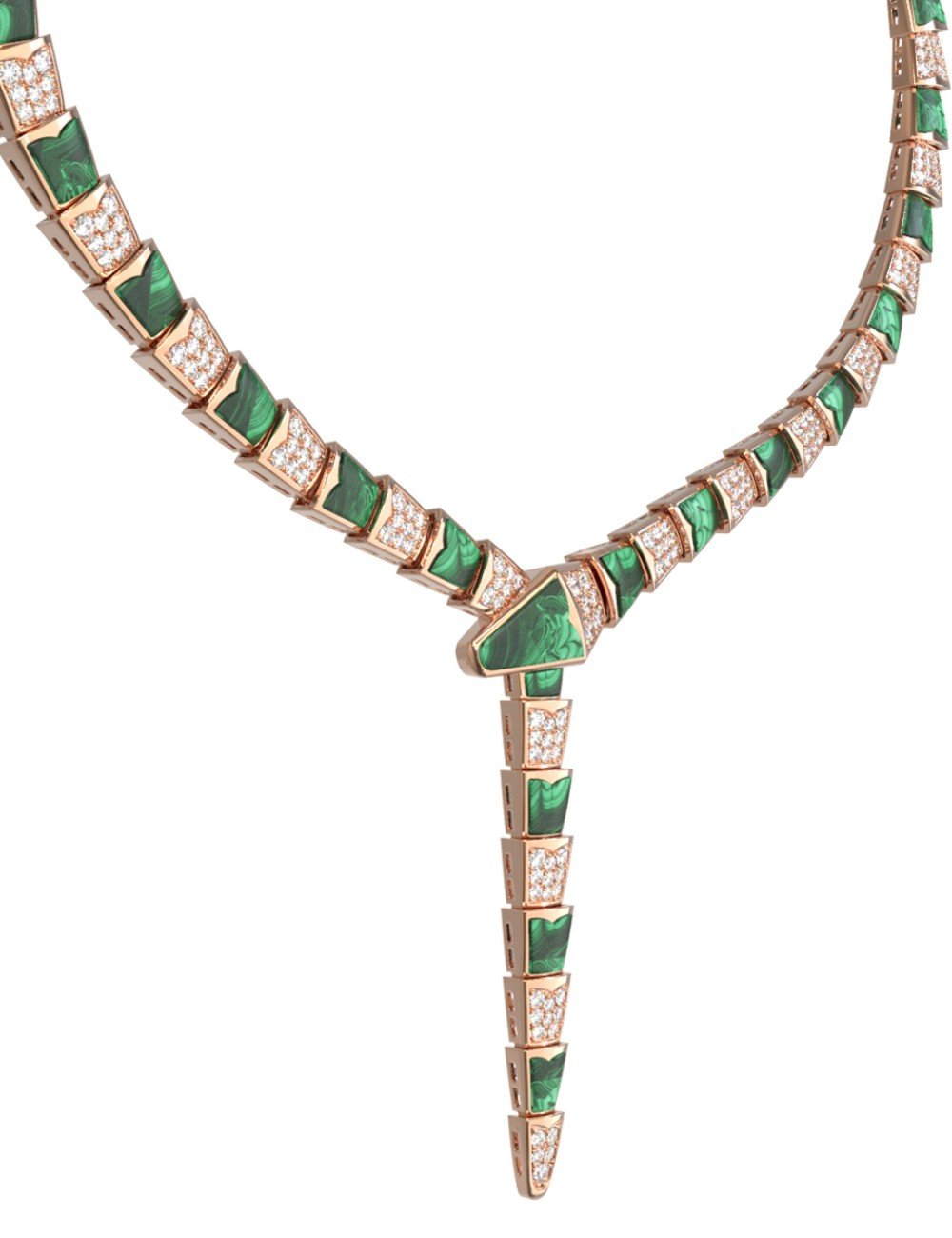 Колье из золота c бриллиантами и малахитом