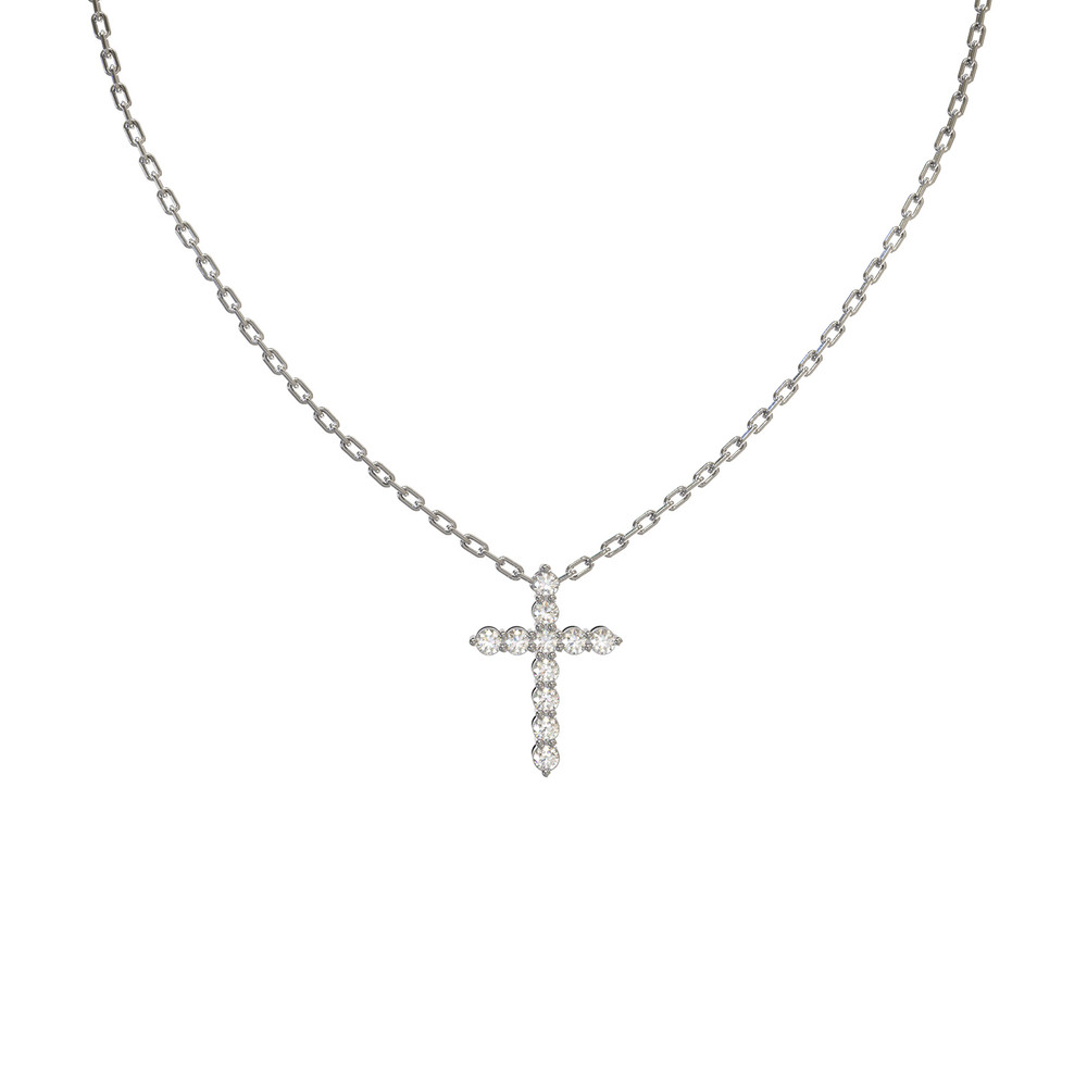 Крест из белого золота 585 пробы c бриллиантами