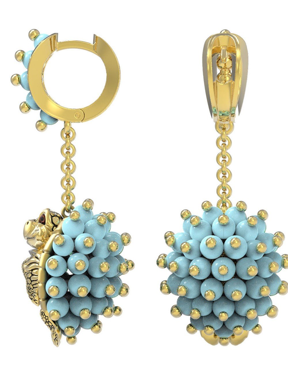 Серьги из лимонного золота c эмалью и бирюзой