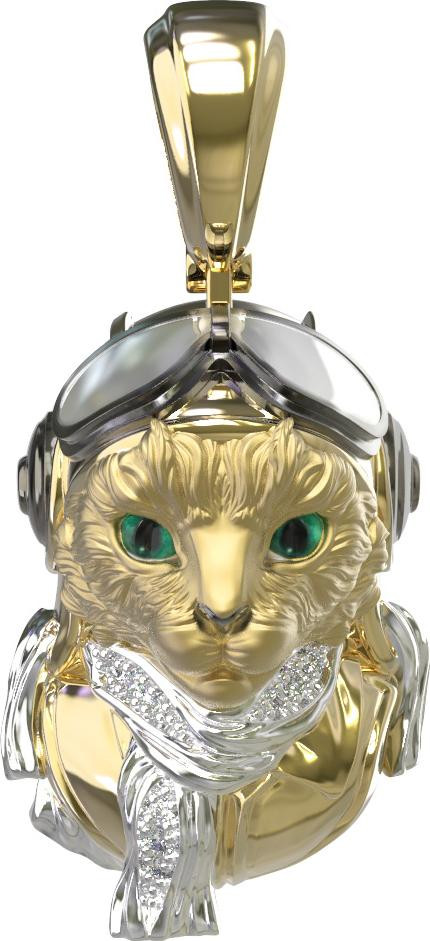 Подвеска из лимонного золота 585 пробы c эмалью, бриллиантами и рубином