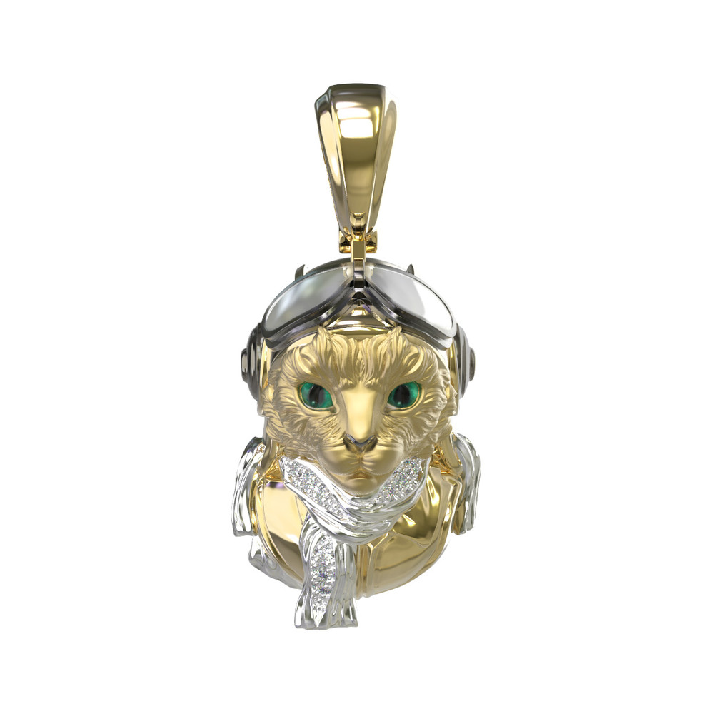 Подвеска из лимонного золота 585 пробы c эмалью, бриллиантами и рубином