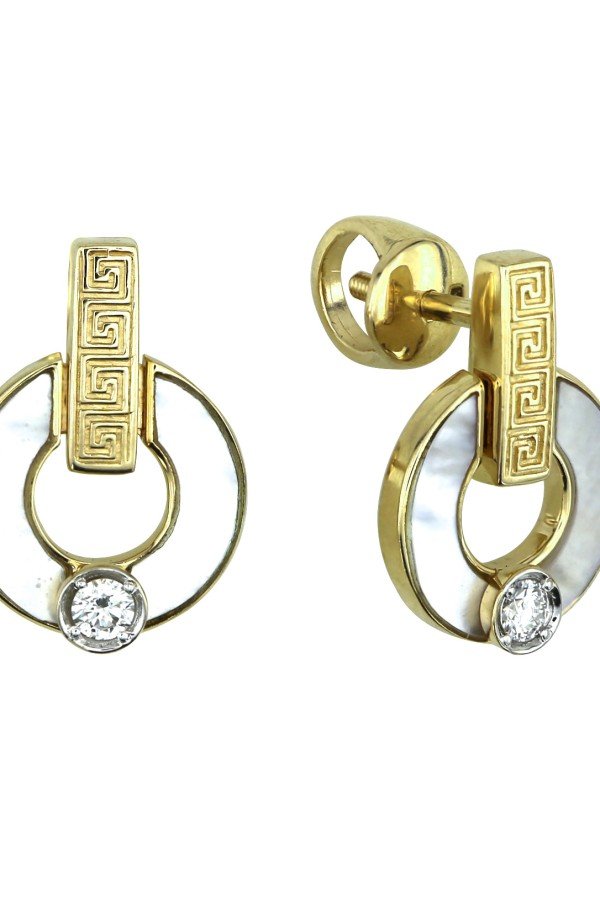 Серьги из лимонного золота c бриллиантами и перламутром