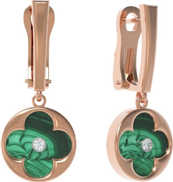 Серьги из золота c бриллиантами и малахитом