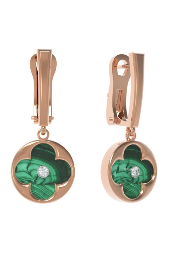 Серьги из золота c бриллиантами и малахитом