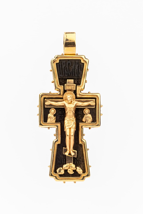 Крест из красного золота 585 пробы c эбеновым деревом