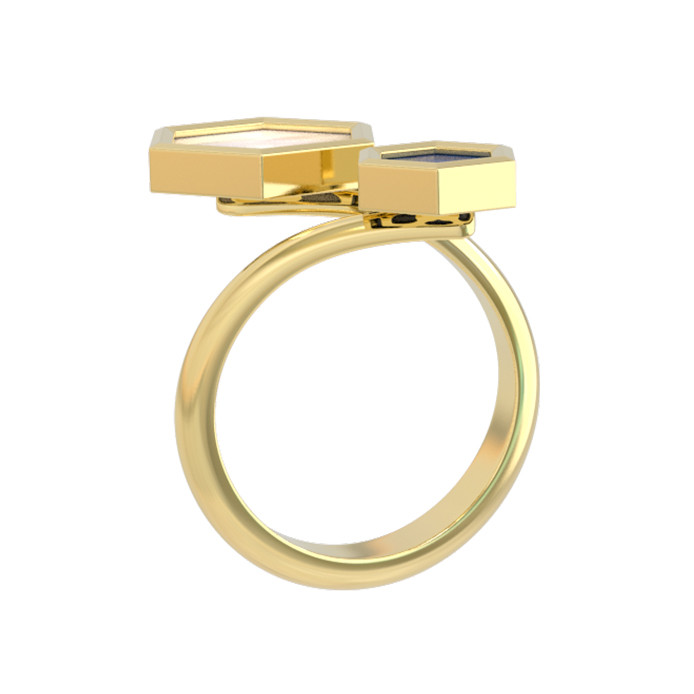 Кольцо из лимонного золота 585 пробы c лазуритом и перламутром