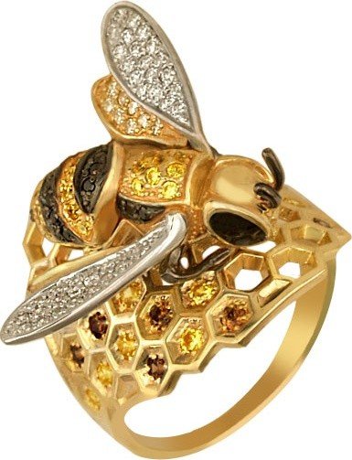 Кольцо из лимонного золота c эмалью и фианитом