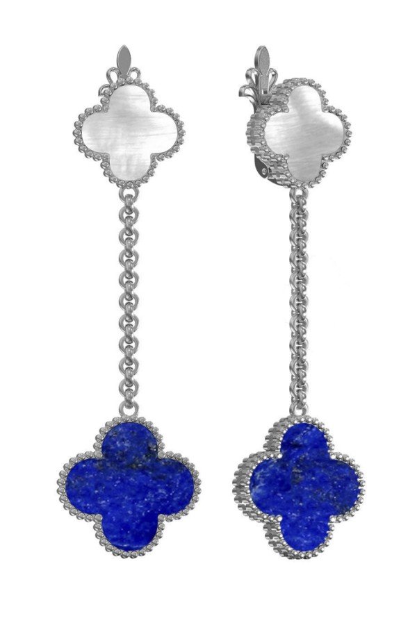 Серьги из белого золота c лазуритом и перламутром