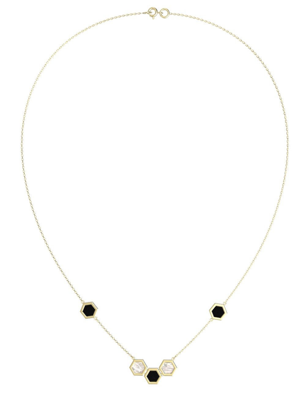 Колье из лимонного золота c ониксом и перламутром