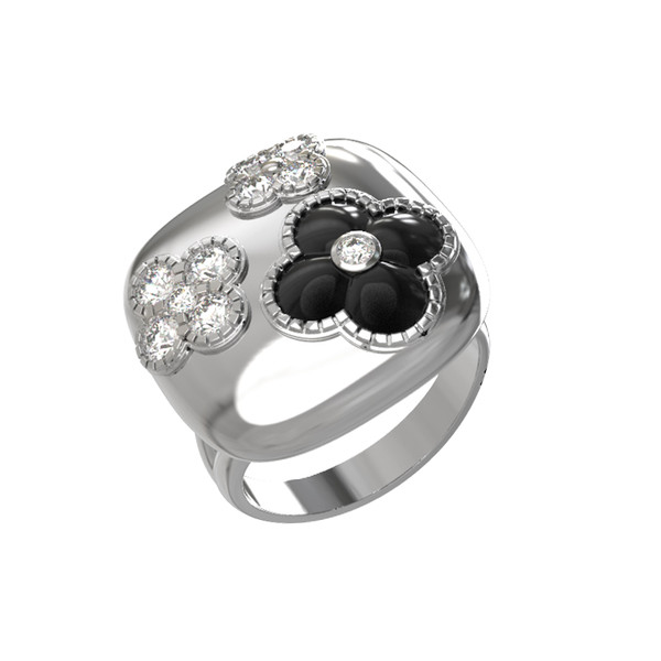 Кольцо из белого золота 585 пробы c бриллиантами и ониксом