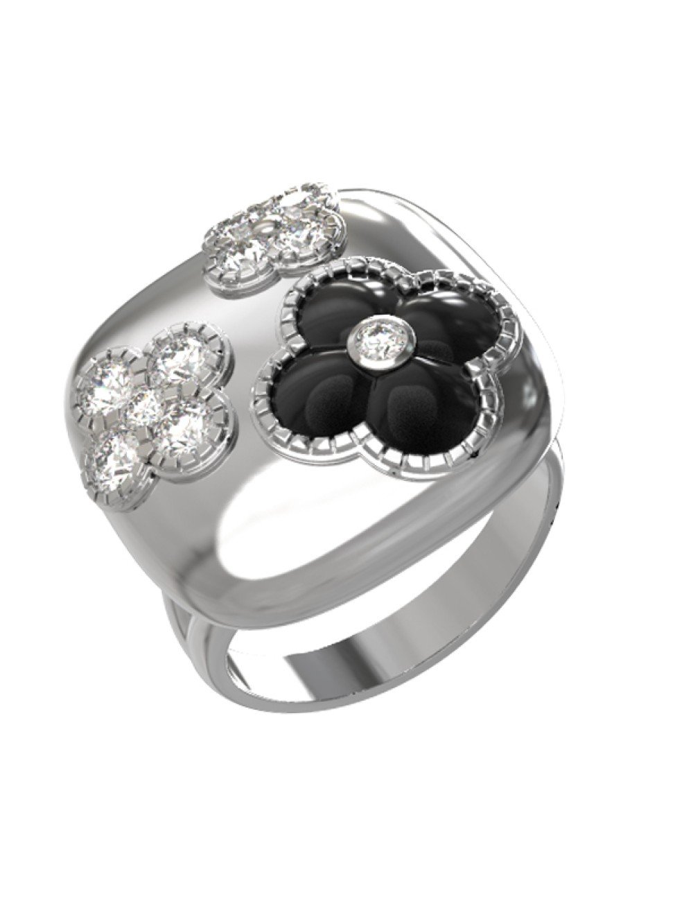 Кольцо из белого золота c бриллиантами и ониксом