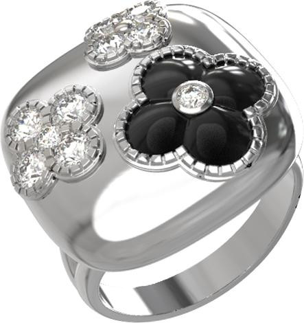 Кольцо из белого золота 585 пробы c бриллиантами и ониксом