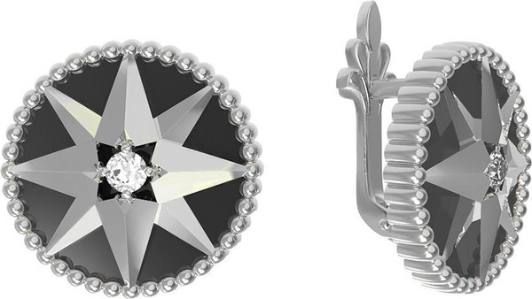 Серьги из белого золота 585 пробы c фианитом и ониксом