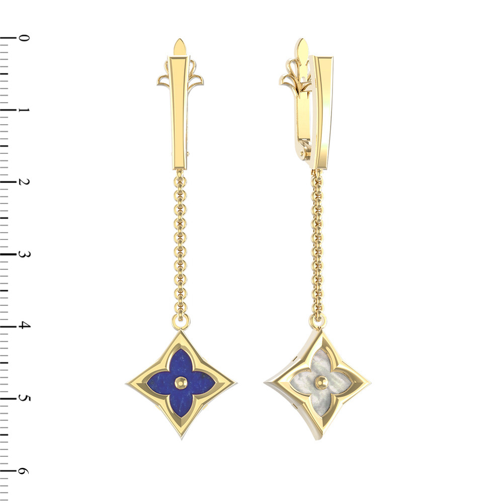 Серьги из лимонного золота 585 пробы c лазуритом и перламутром