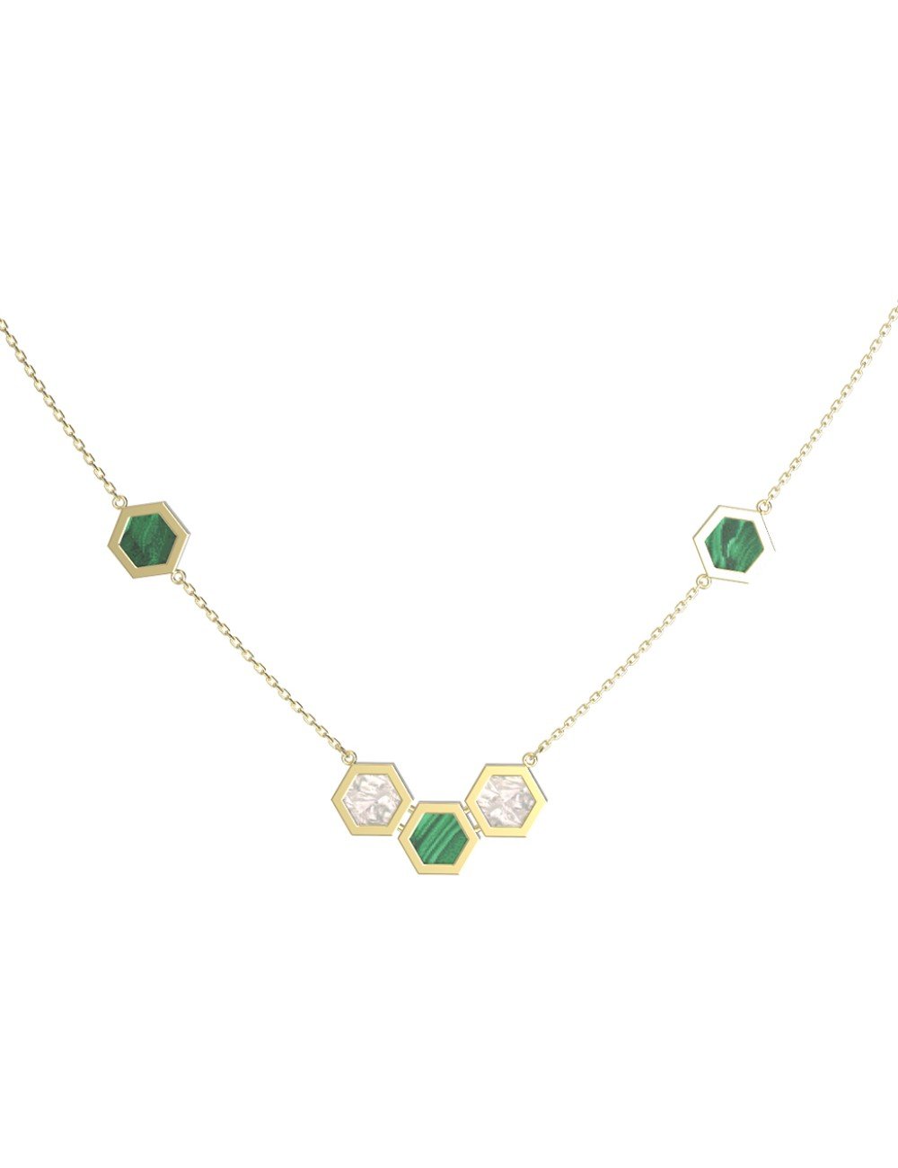 Колье из лимонного золота c малахитом и перламутром