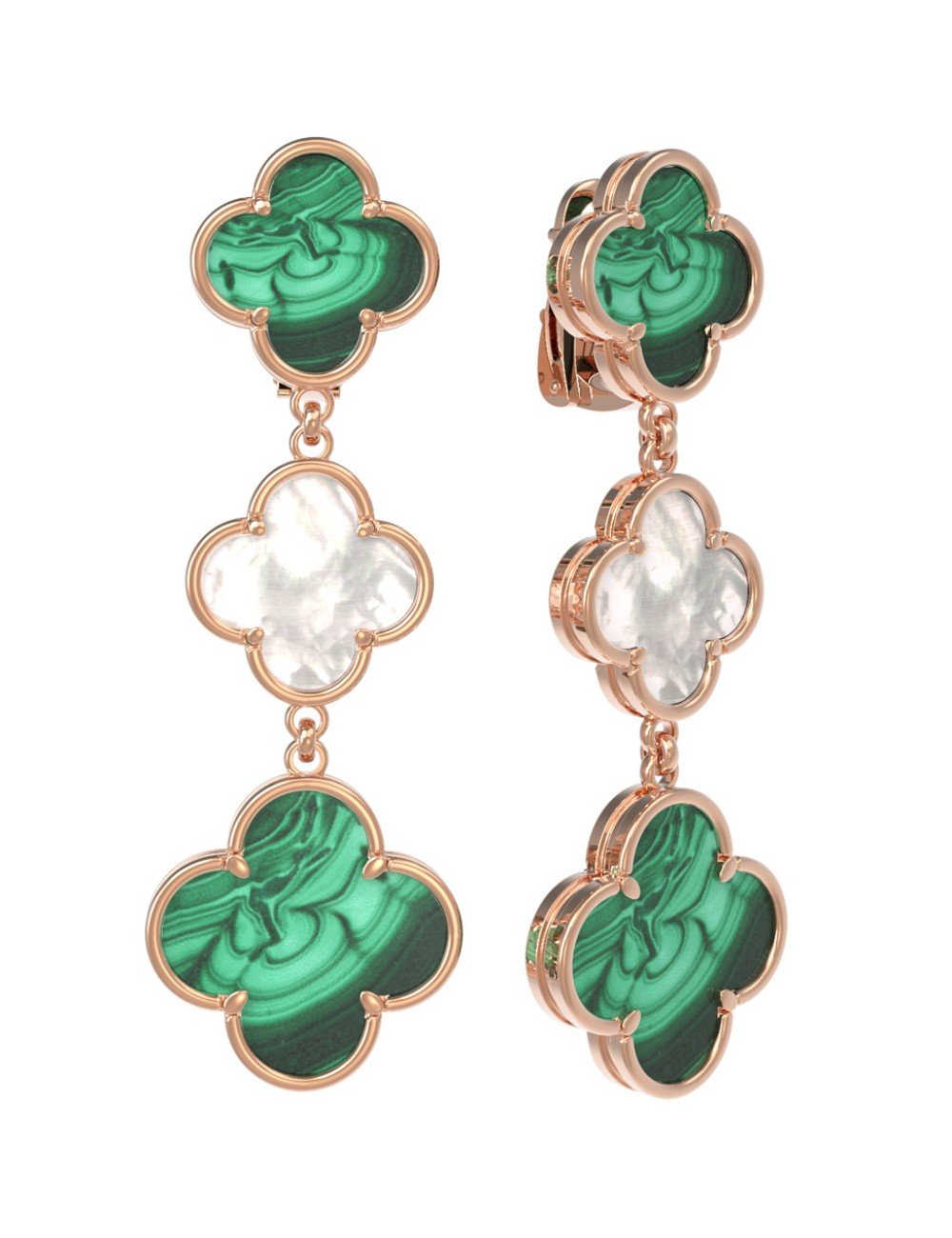 Серьги из золота c малахитом и перламутром