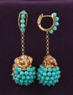 Серьги из золота c эмалью и бирюзой