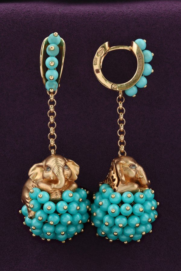 Серьги из золота c эмалью и бирюзой