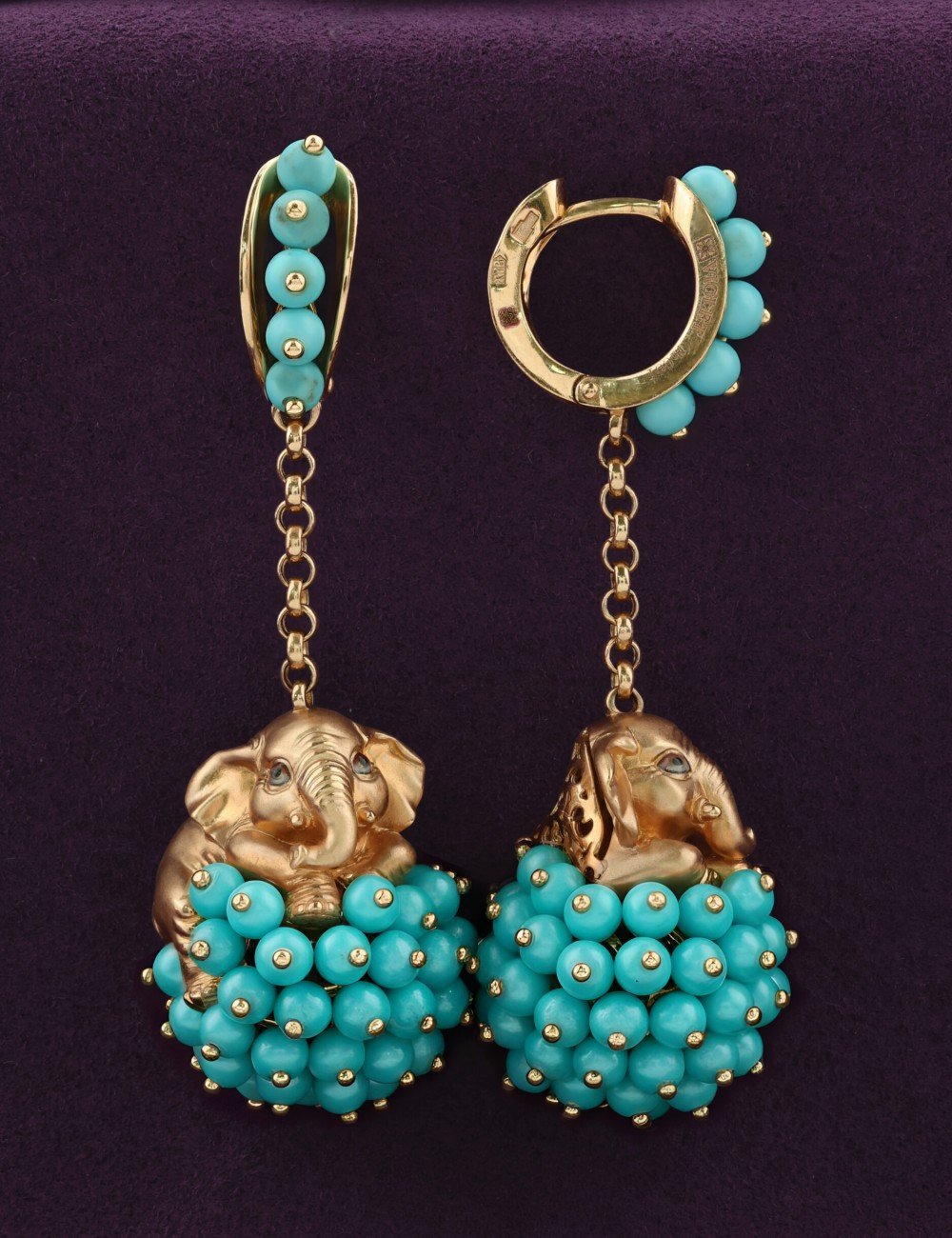 Серьги из золота c эмалью и бирюзой