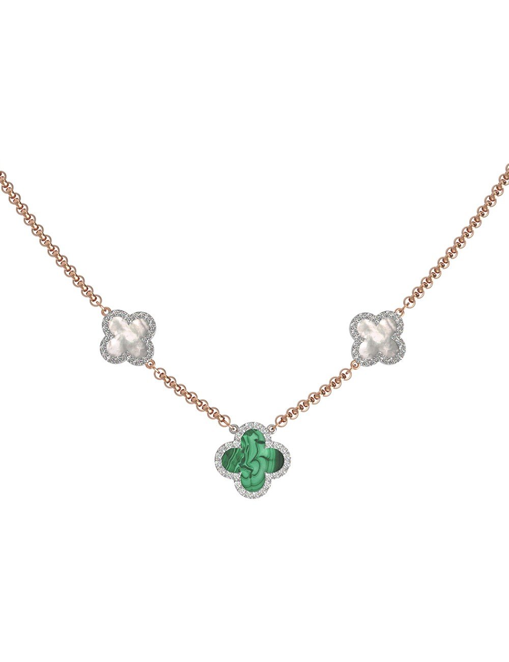 Колье из золота c бриллиантами, малахитом и перламутром