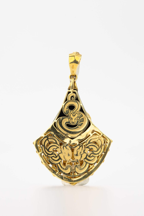 Подвеска из лимонного золота 585 пробы c бриллиантами и ониксом