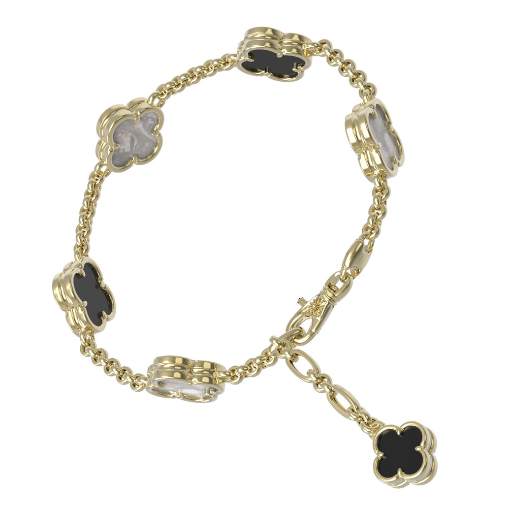 Браслет из лимонного золота 585 пробы c ониксом и перламутром