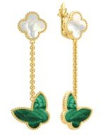 Серьги из лимонного золота c малахитом и перламутром