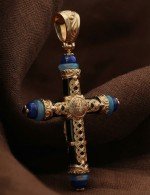 Крест из золота c ониксом, агатом и лазуритом